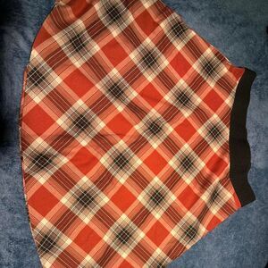 Karen Kane Plaid A-Line Skirt Red Tartan Elastic Waist Size M